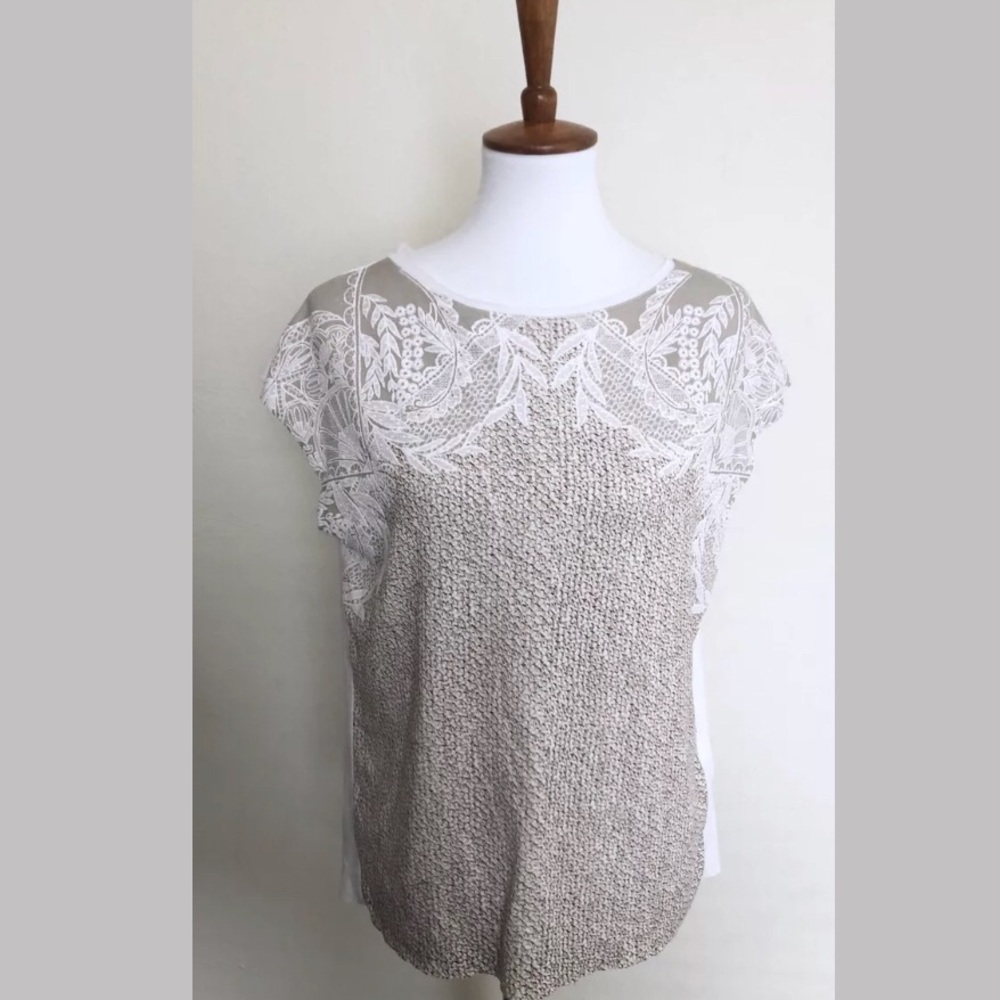 Zara collection cream lace knit top medium